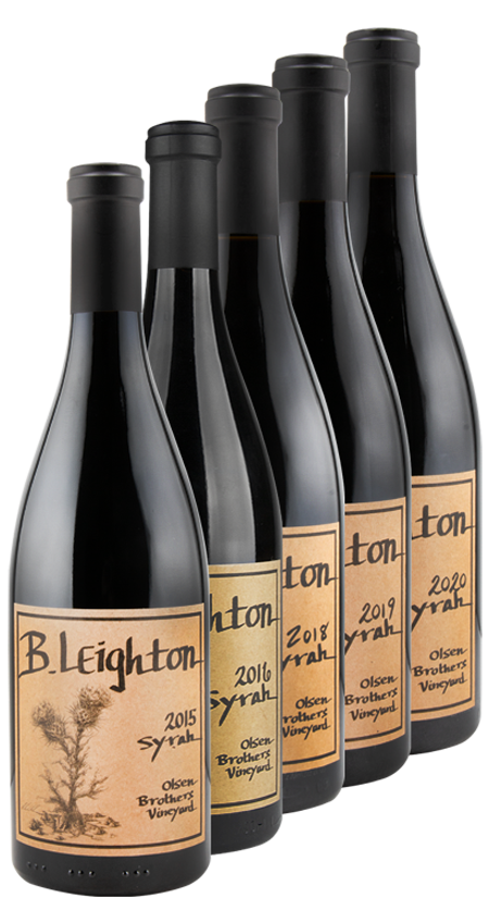 B. Leighton Syrah Olsen Brothers Vineyard Five Year Vertical 2015, 2016, 2018-2020